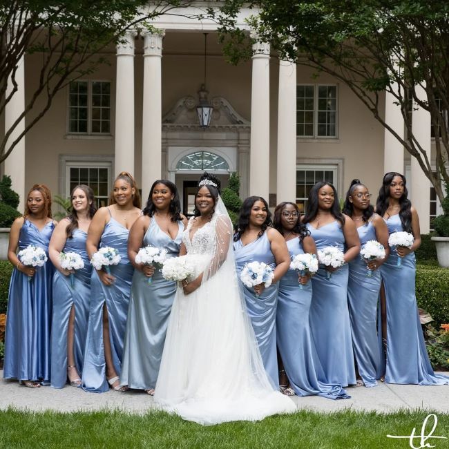 Blue Satin Slip Dress