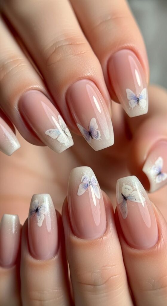 Butterfly Accent Bridal Nails
