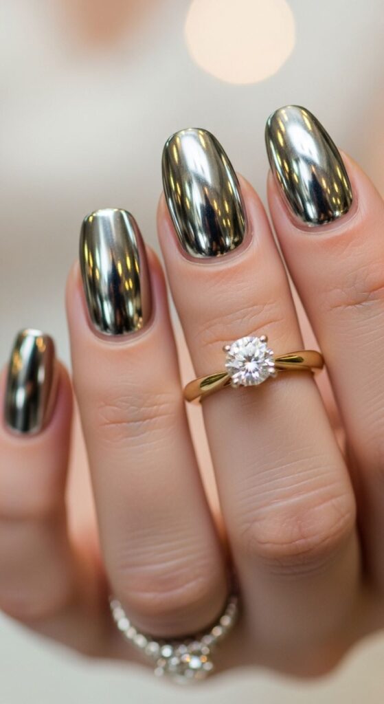 Chrome Silver Bridal Nails