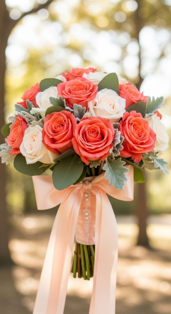 Coral Rose Hand Wrap Bouquet