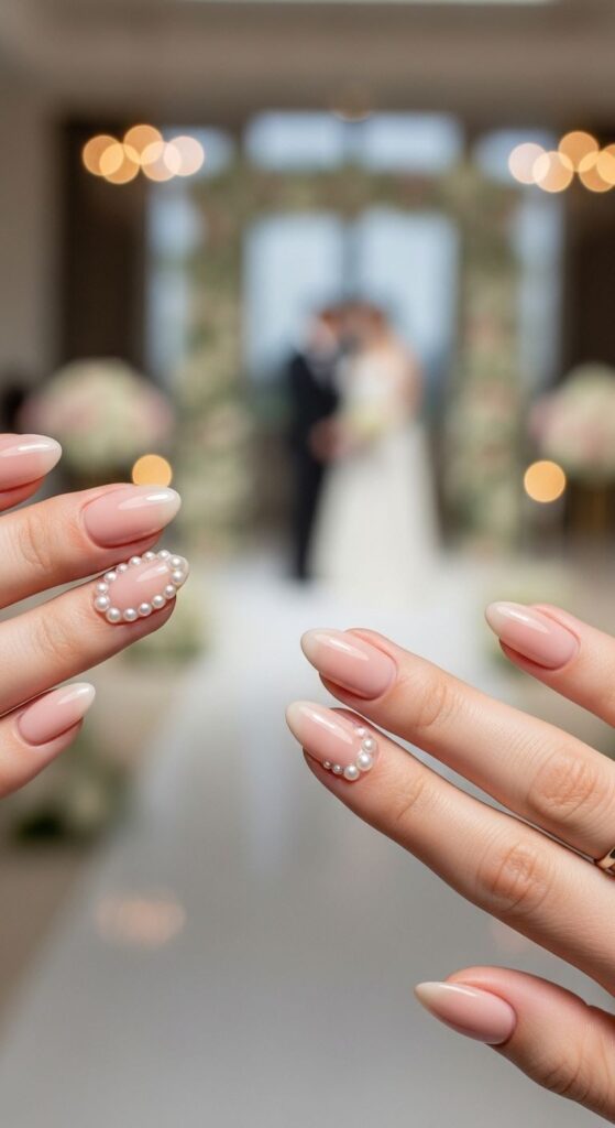 Pearl Accent Wedding Nails