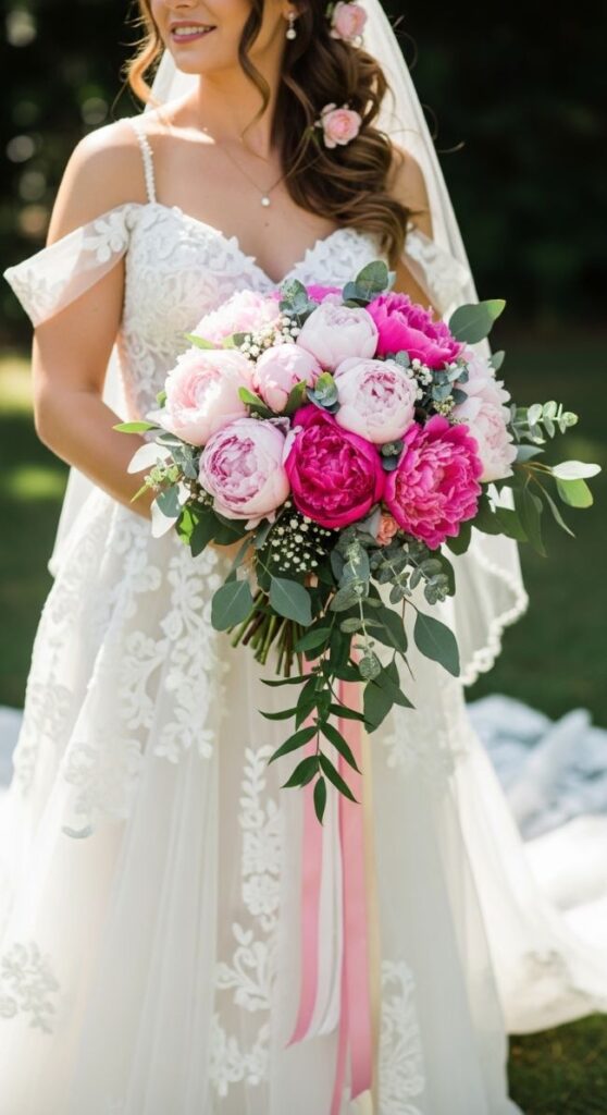 Pink Peony and Eucalyptus Mix