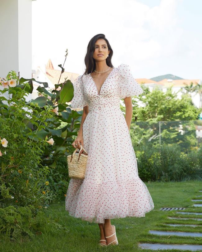 Puff Sleeve Midi Dress