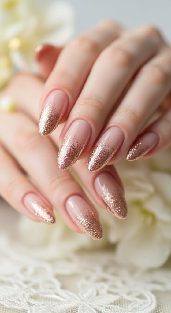 Rose Gold Glitter Tips Nails