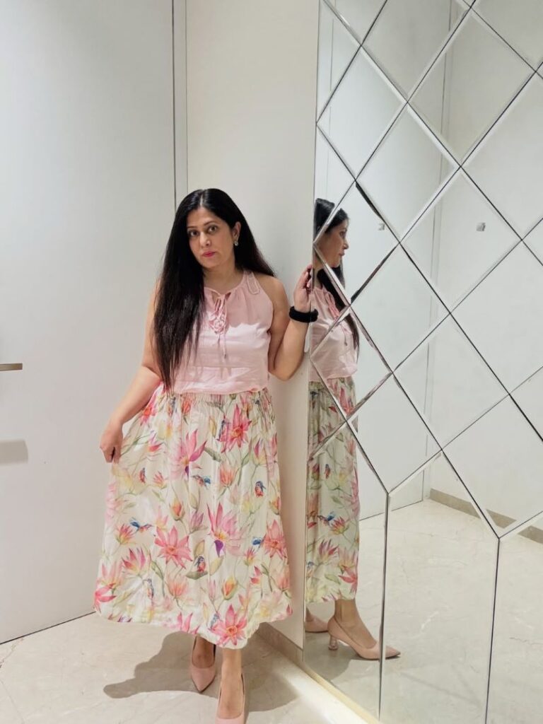 White Top with Floral Skirt