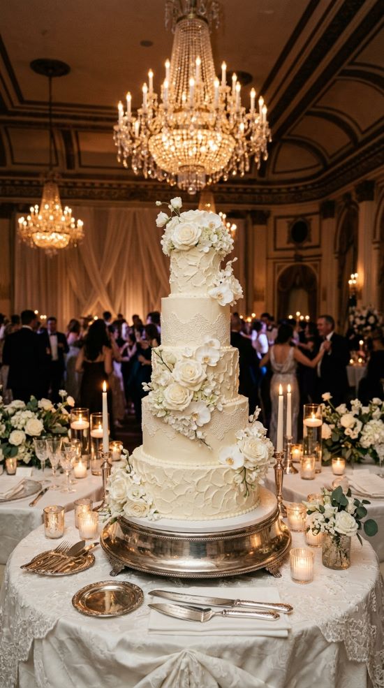 All-White Floral Wedding Cake