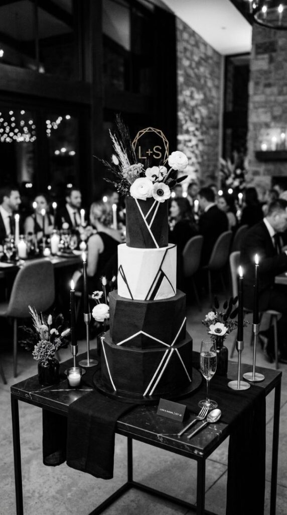 Black and White Modern Wedding Cake