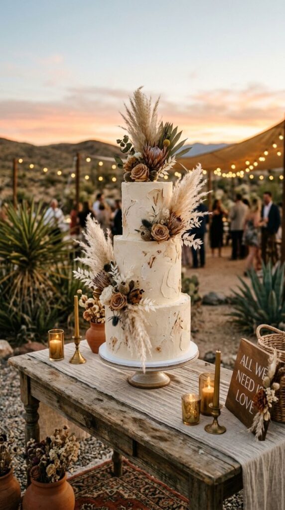 Boho Pampas Grass Wedding Cake