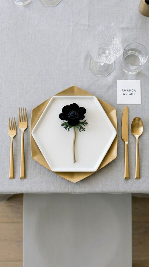 Geometric Gold Flatware Place Setting