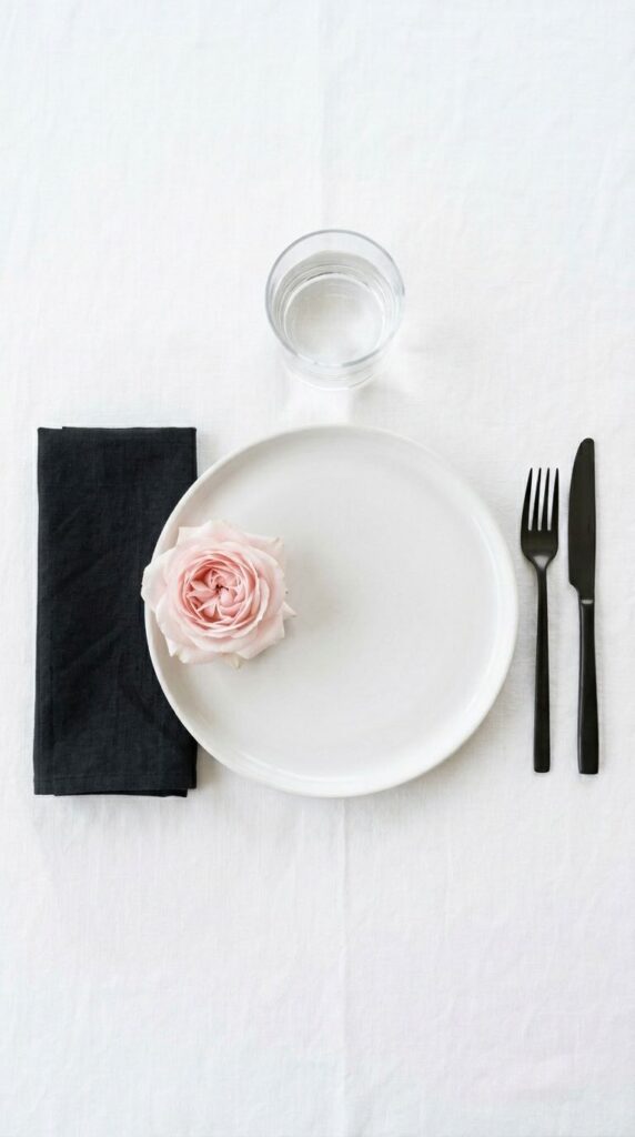 Minimalist Place Setting with a Single Bloom