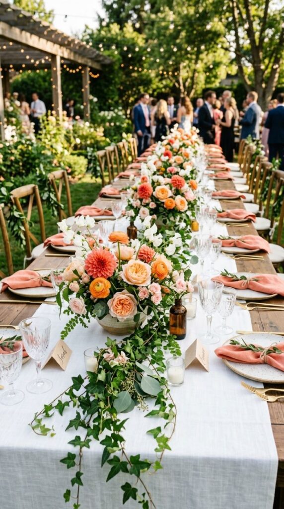 Peach and Coral with Greenery