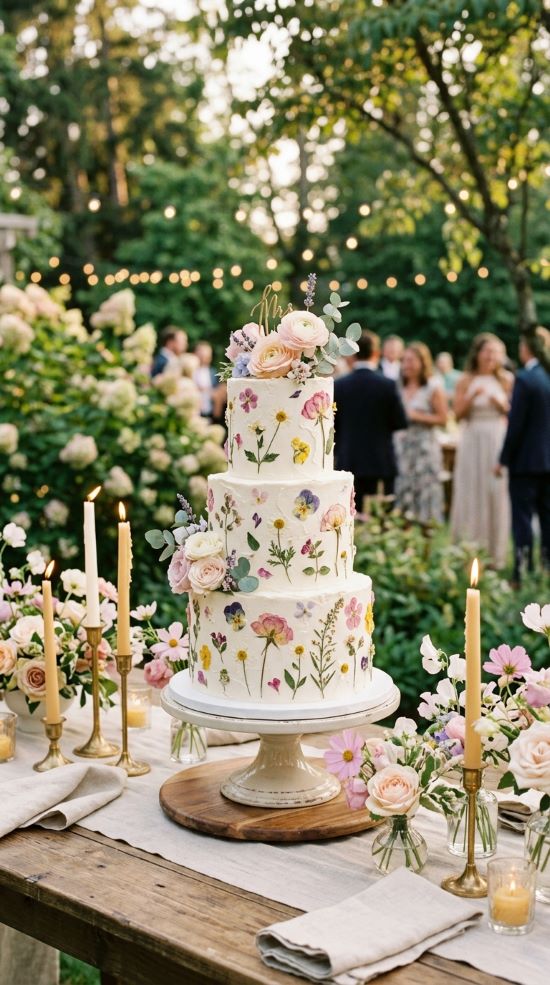 Pressed Flower Wedding Cake