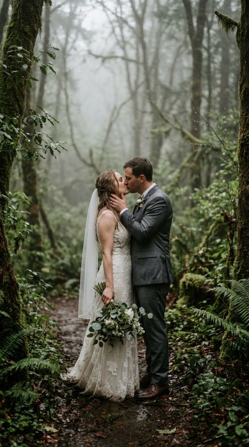 Sharing a Quiet Kiss in the Woods After Rain