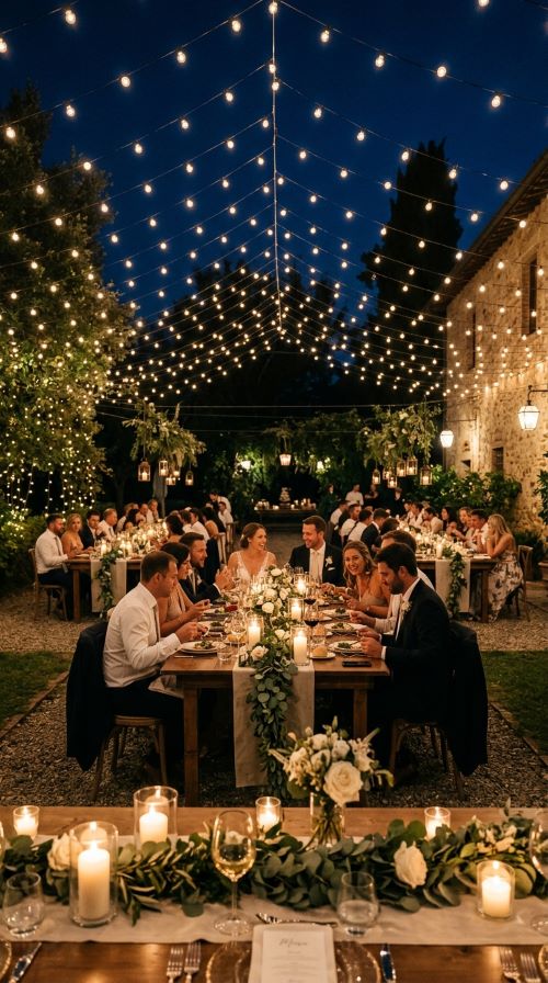 String Lights Over Outdoor Receptions