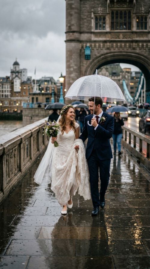 Walking Across a Rainy Bridge Together