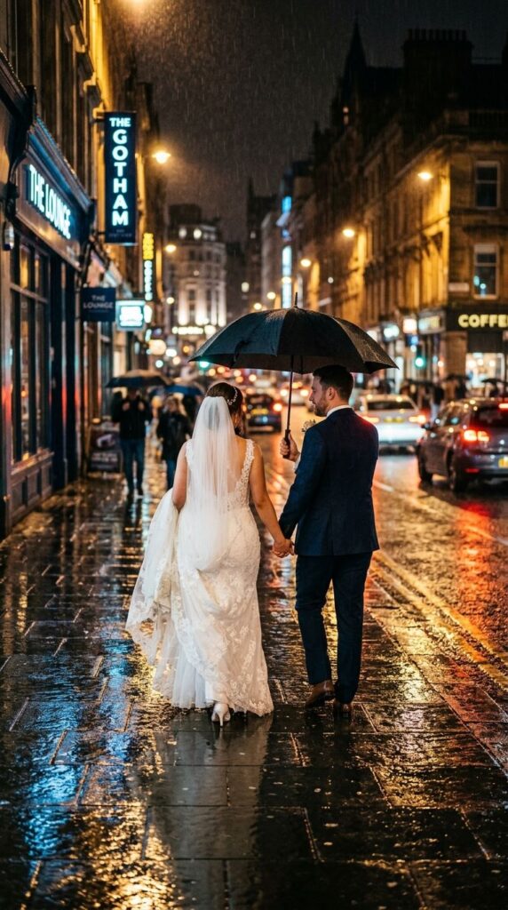 Walking Away Together Into the Rainy Night