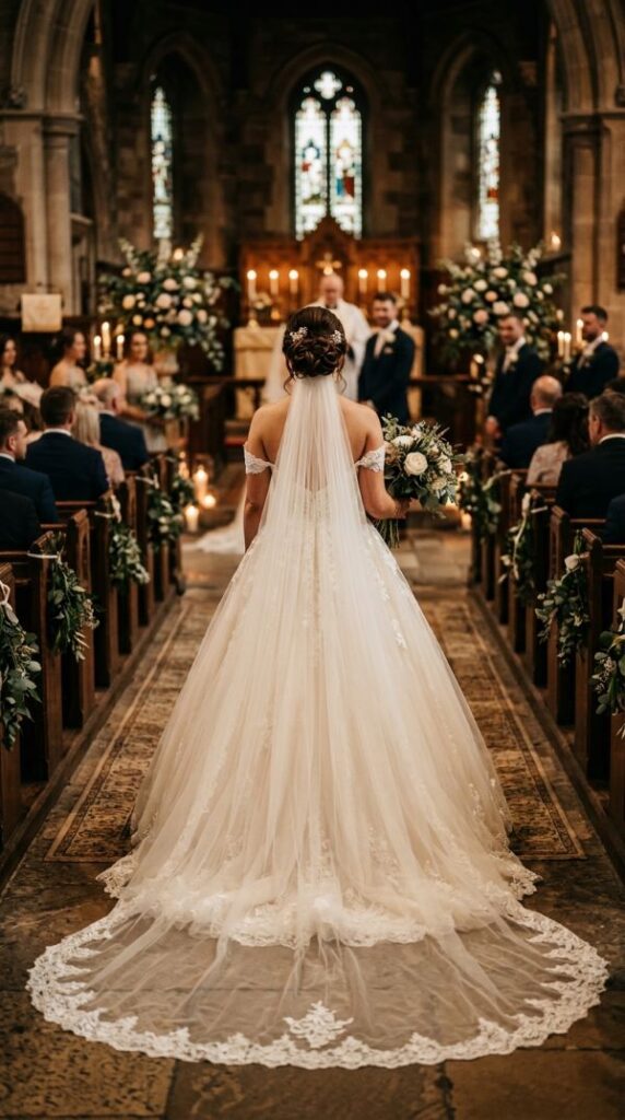 Chapel Length Veil for Romantic Sweeping Drama
