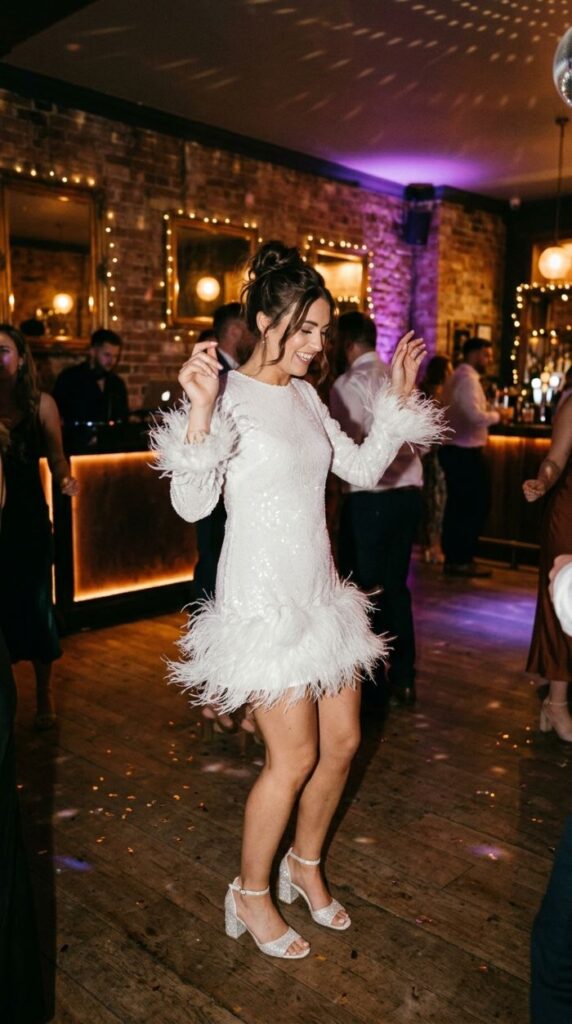 Feather Trim Mini Dress