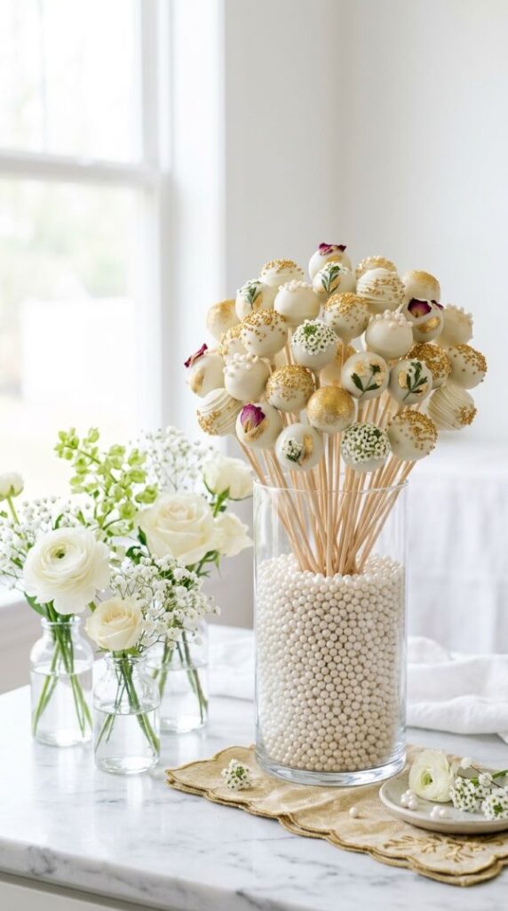Floral-Adorned Cake Pops Display