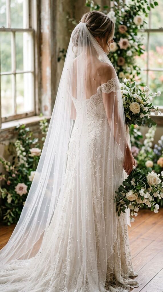 Floral Appliqué Veil for Garden Romance