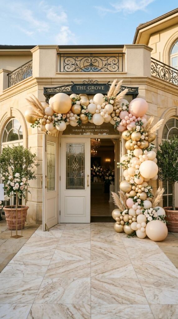 Gold Balloon Arch Framing the Door