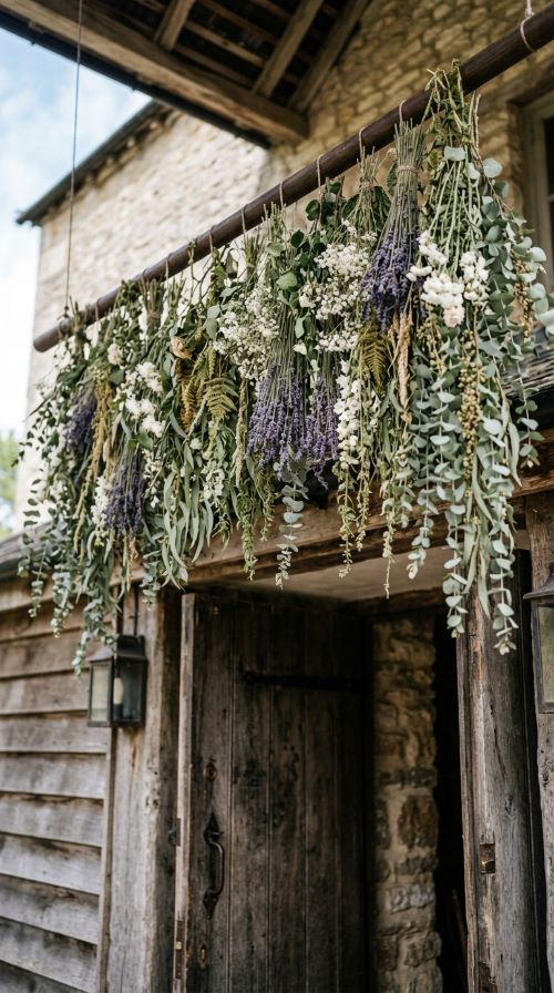 Hanging Floral Installation Above the Door