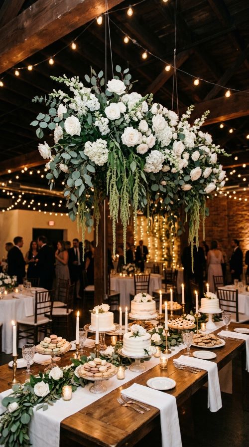 Hanging Floral Installations Above Tables