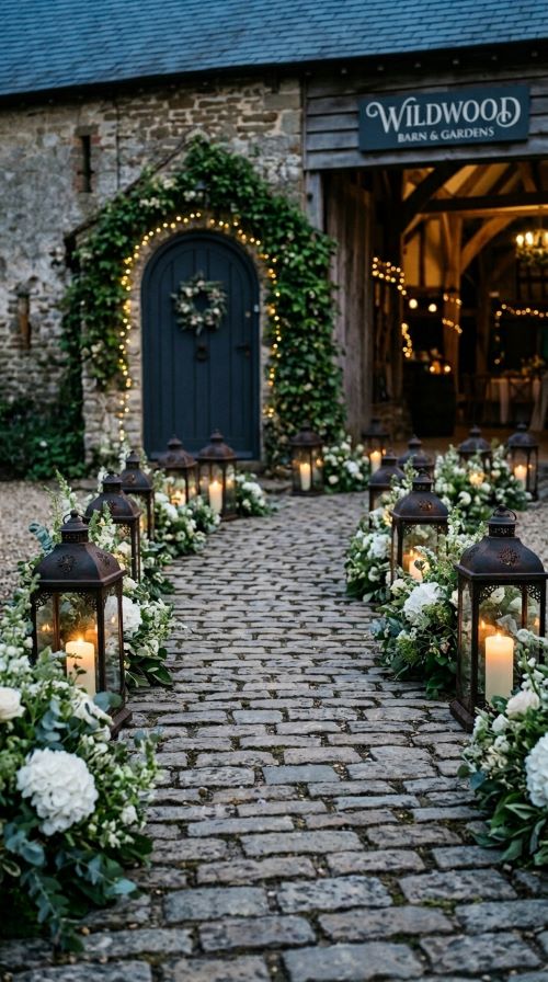 Lantern-Lined Entrance Path to the Door