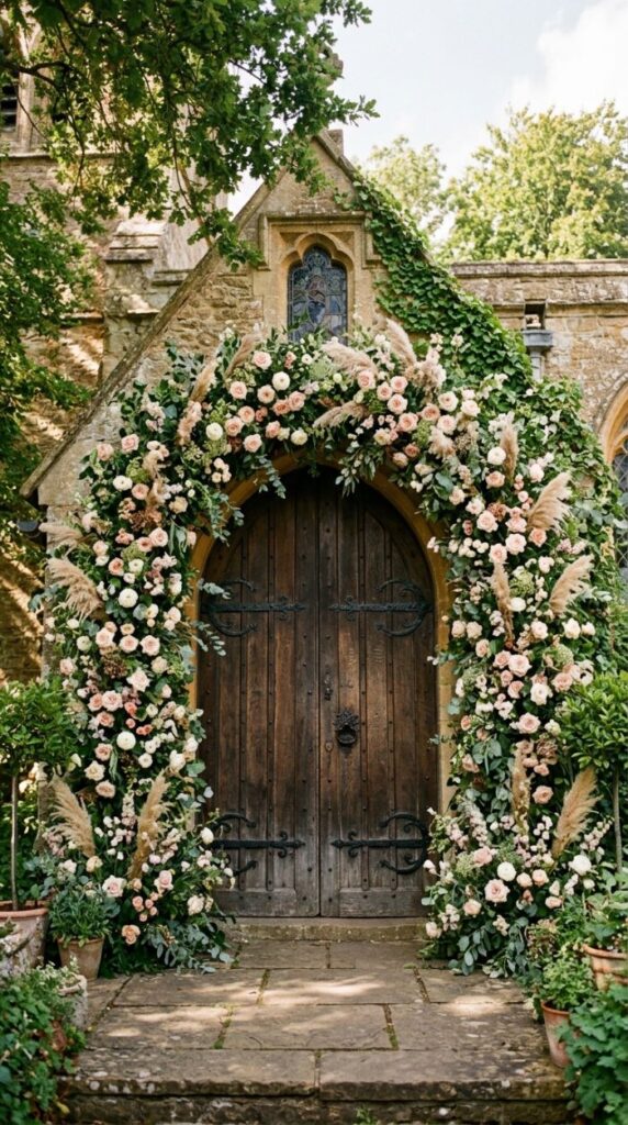 Lush Floral Arch Over the Door Frame