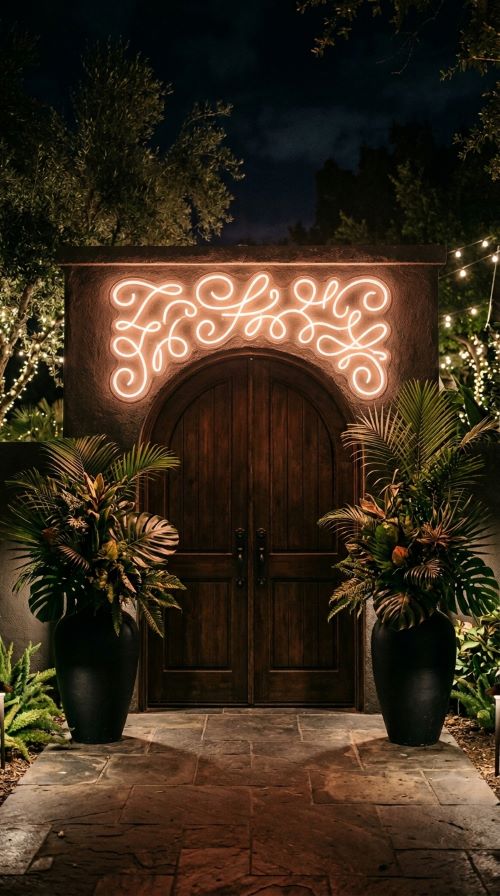 Neon Sign Welcoming Guests at the Door