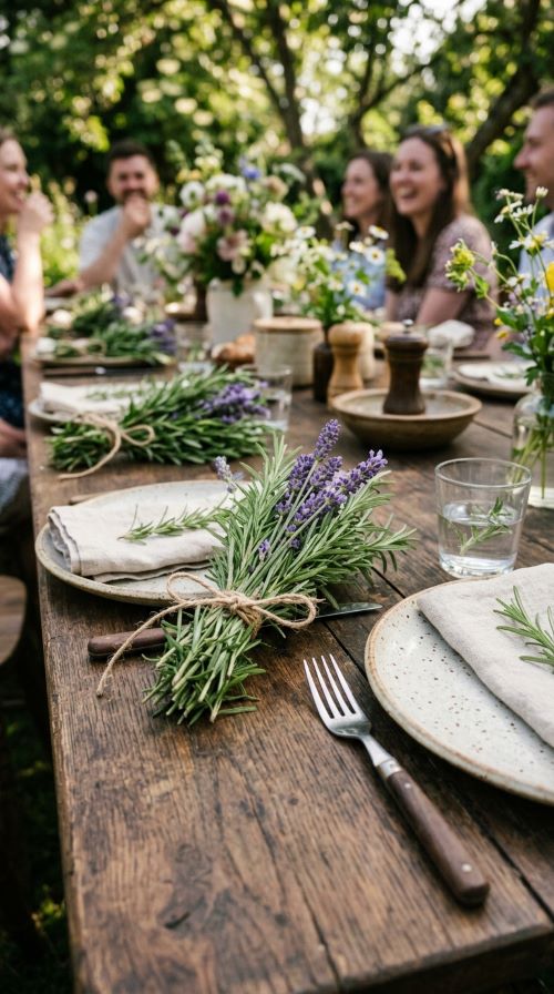 Fresh Herb Bundles as Guest Favors and Decor