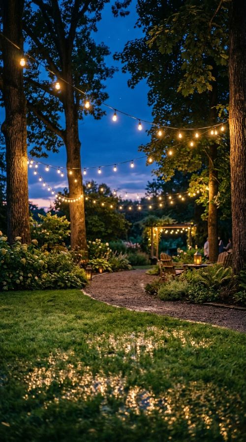 String Lights Strung Between Trees