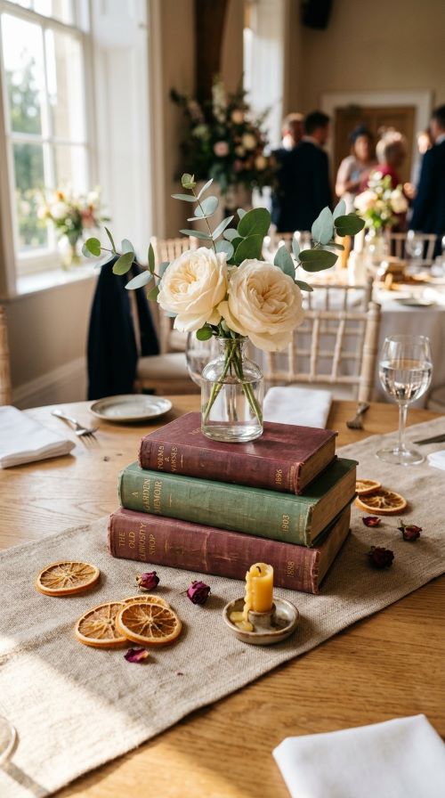 Vintage Books as Centrepiece Props