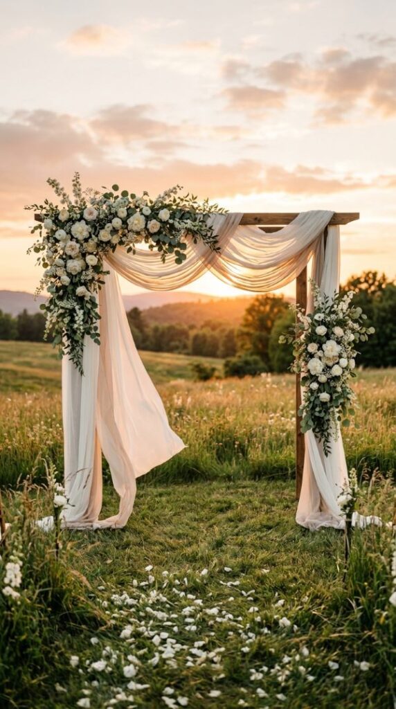 Floating Fabric Wedding Arch with Soft Layers
