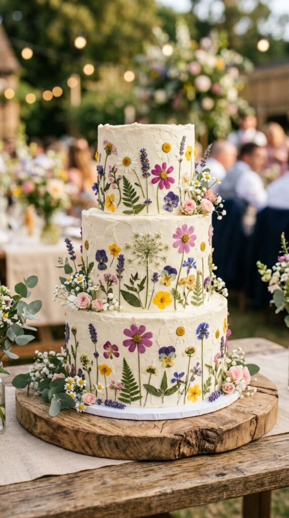 Pressed Wildflower Wedding Cake