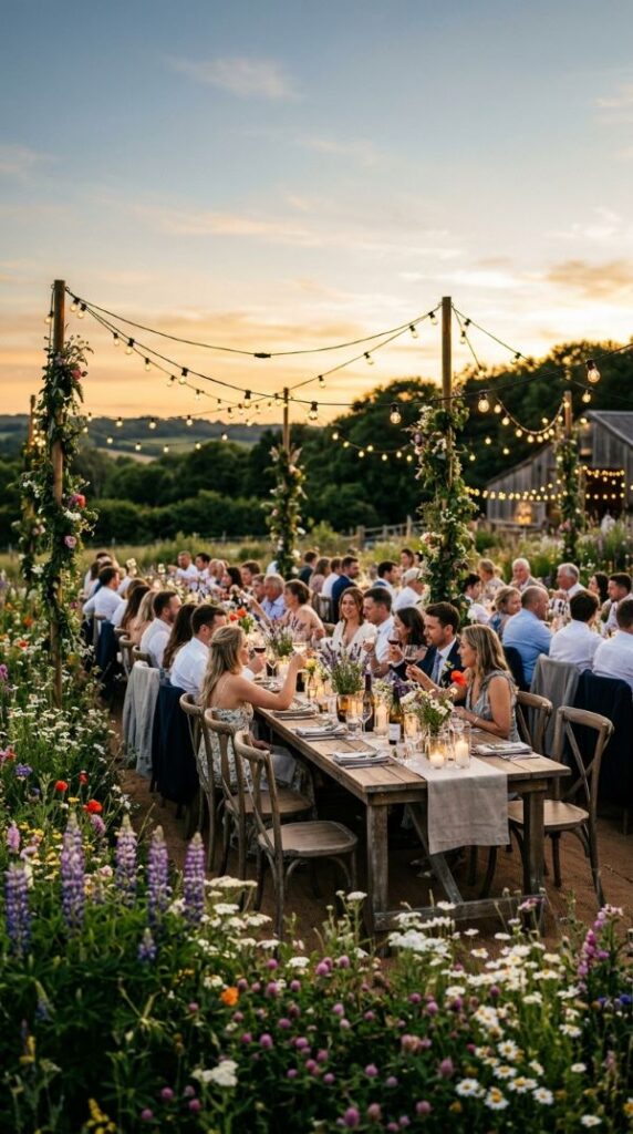 String Lights Among Wildflowers