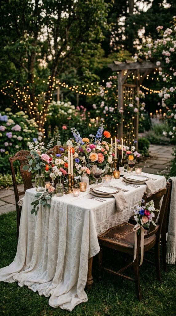 Sweetheart Table Filled with Garden Flowers