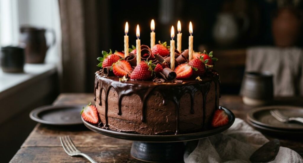 Chocolate Drip Cake With Strawberries