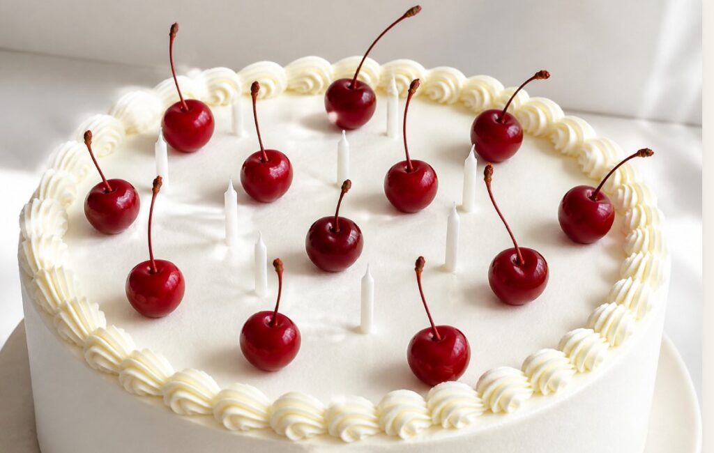 Minimalist White Cake With Cherries